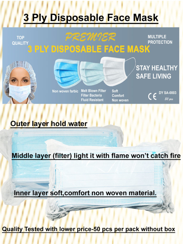 3 Ply Premier Disposable Face Mask Disposable Face Mask Singapore